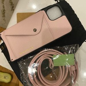 Bandolier Leather Crossbody in Pale Pink IPhone 11 Pro Max